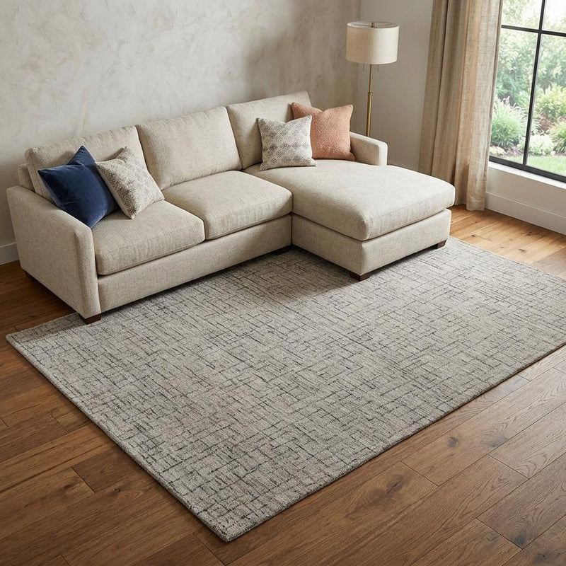 5' X 8' Ivory and Gray Wool Hand Tufted Distressed Area Rug