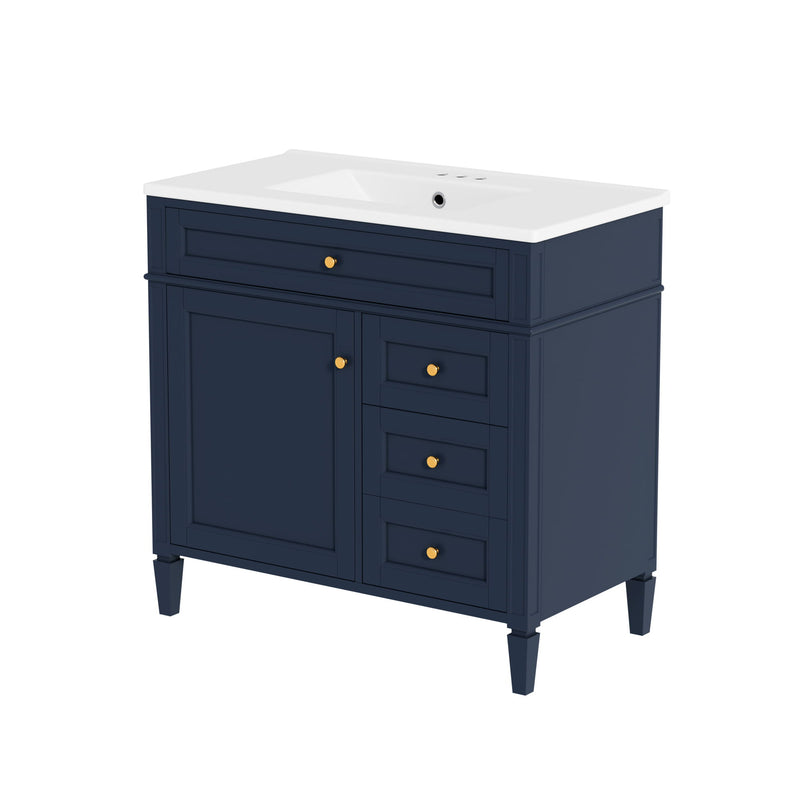 Bathroom Vanity With Sink, Rectangular Storage Cabinet & 2 Drawers And Tip Out Drawer
