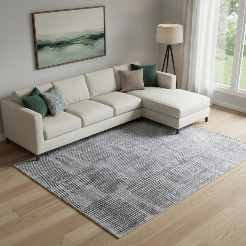 3' X 5' Blue Ivory And Gray Abstract Hand Woven Distressed Area Rug