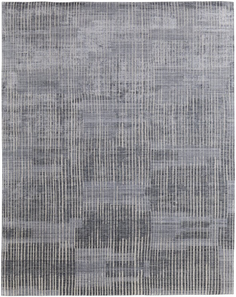 3' X 5' Blue Ivory And Gray Abstract Hand Woven Distressed Area Rug