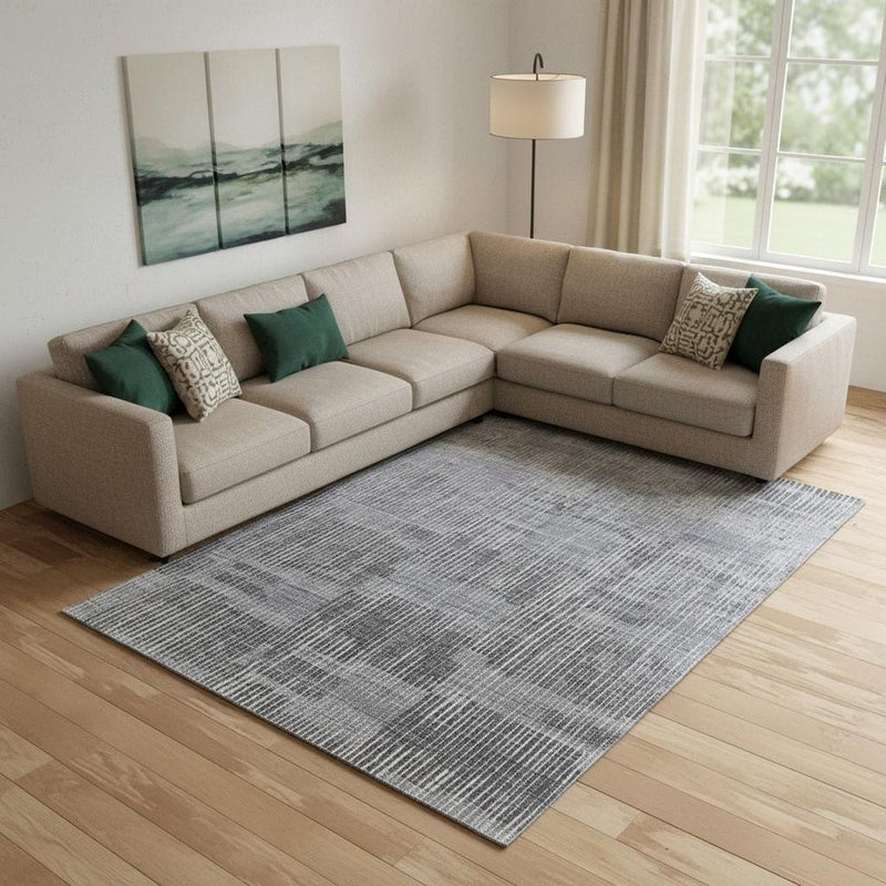 3' X 5' Blue Ivory And Gray Abstract Hand Woven Distressed Area Rug
