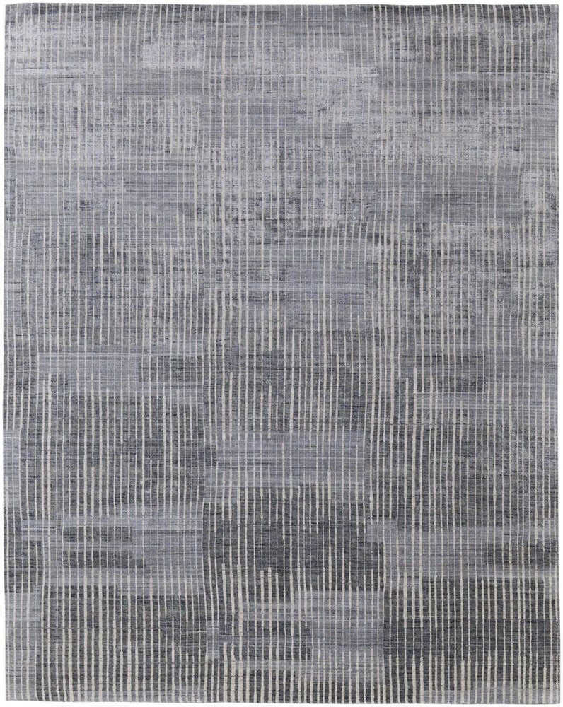 3' X 5' Blue Ivory And Gray Abstract Hand Woven Distressed Area Rug