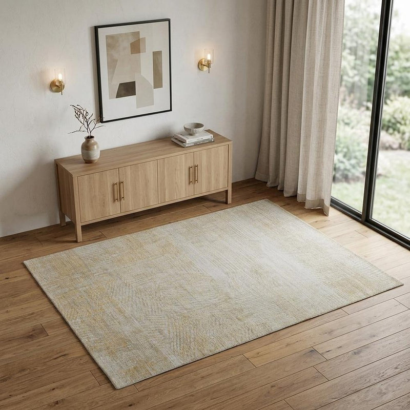 3' X 5' Yellow and Ivory Abstract Hand Woven Area Rug