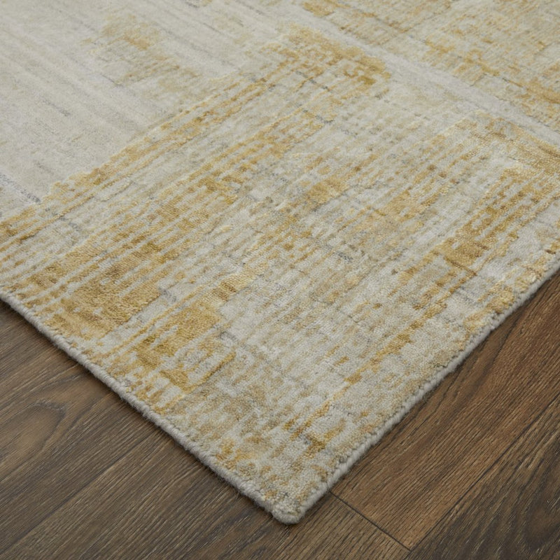 3' X 5' Yellow and Ivory Abstract Hand Woven Area Rug