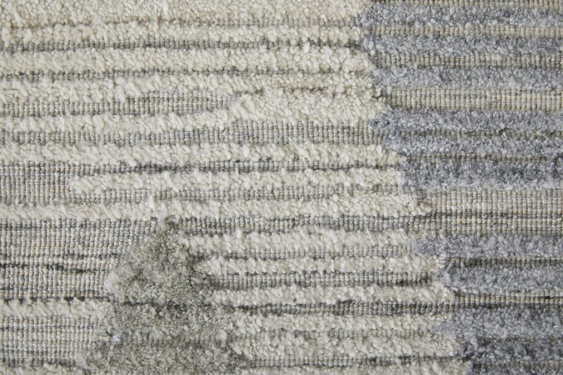 4' X 6' Ivory and Blue Geometric Hand Woven Area Rug