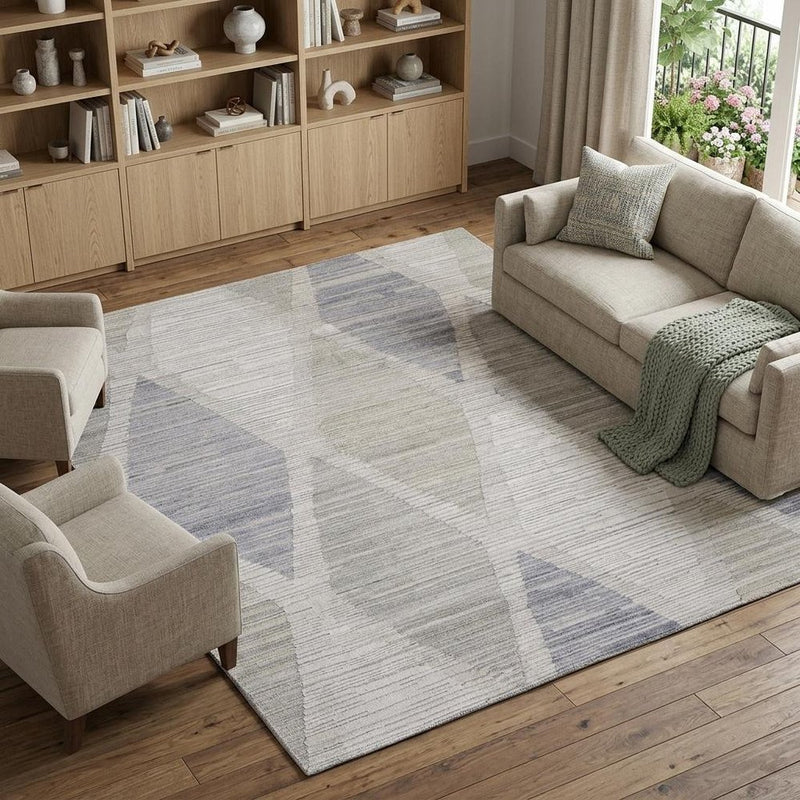 4' X 6' Ivory and Blue Geometric Hand Woven Area Rug