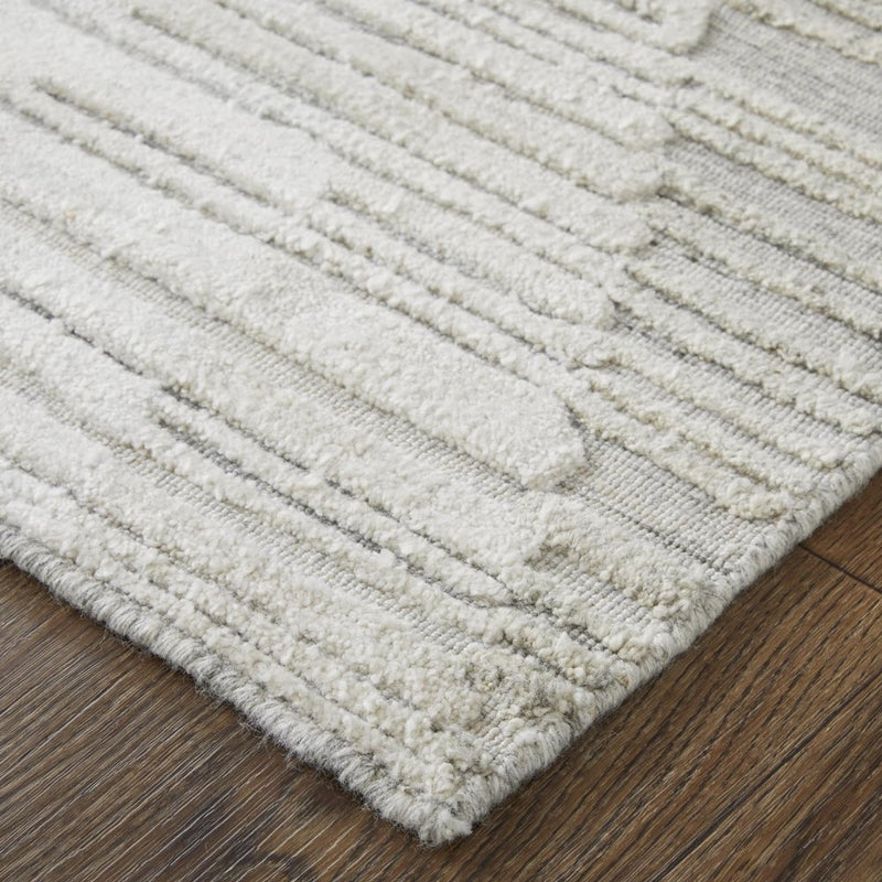 4' X 6' Ivory and Blue Geometric Hand Woven Area Rug
