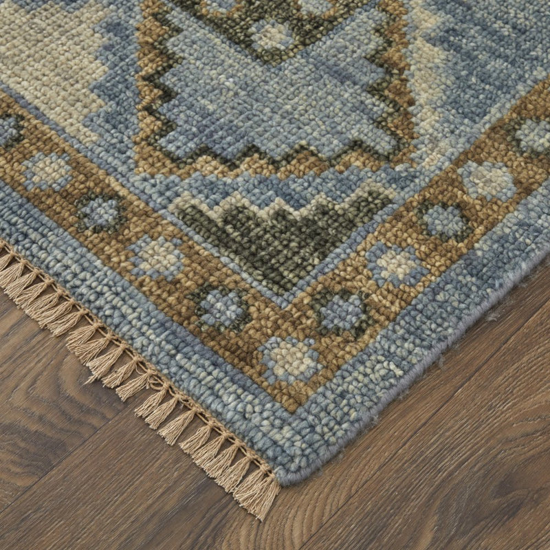 2' X 3' Ivory Tan and Blue Wool Oriental Hand Knotted Area Rug With Fringe