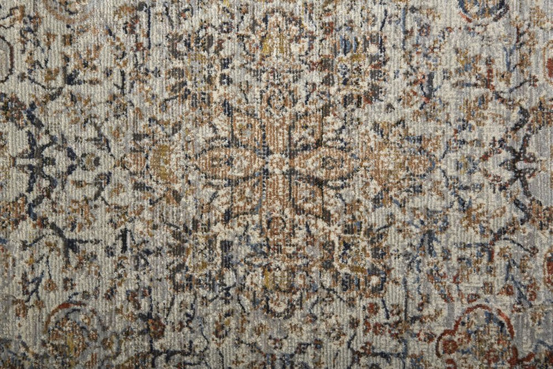 3' X 5' Tan Blue And Burnt Orange Oriental Area Rug With Fringe