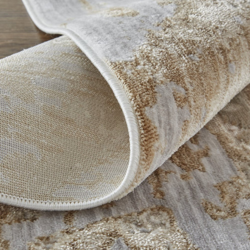 3' X 5' Ivory Gray and Tan Abstract Power Loom Worn Faded Area Rug