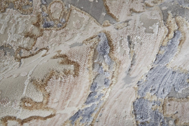 3' X 5' Tan Blue And Beige Abstract Distressed Area Rug