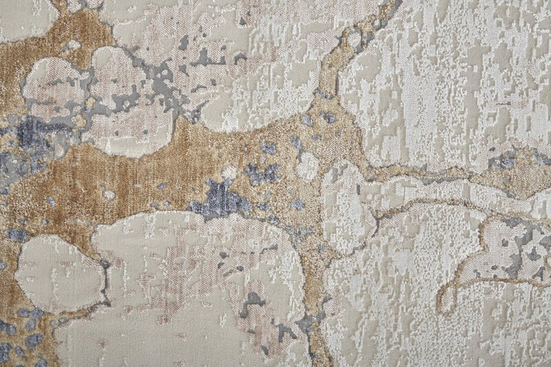 3' X 5' Tan Blue And Beige Abstract Distressed Area Rug