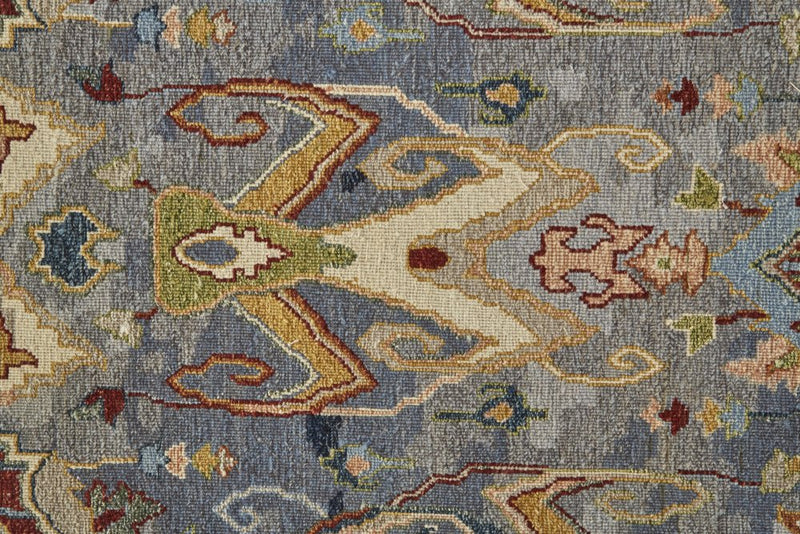 4' X 6' Blue Gray and Brown Wool Ikat Hand Knotted Area Rug With Fringe