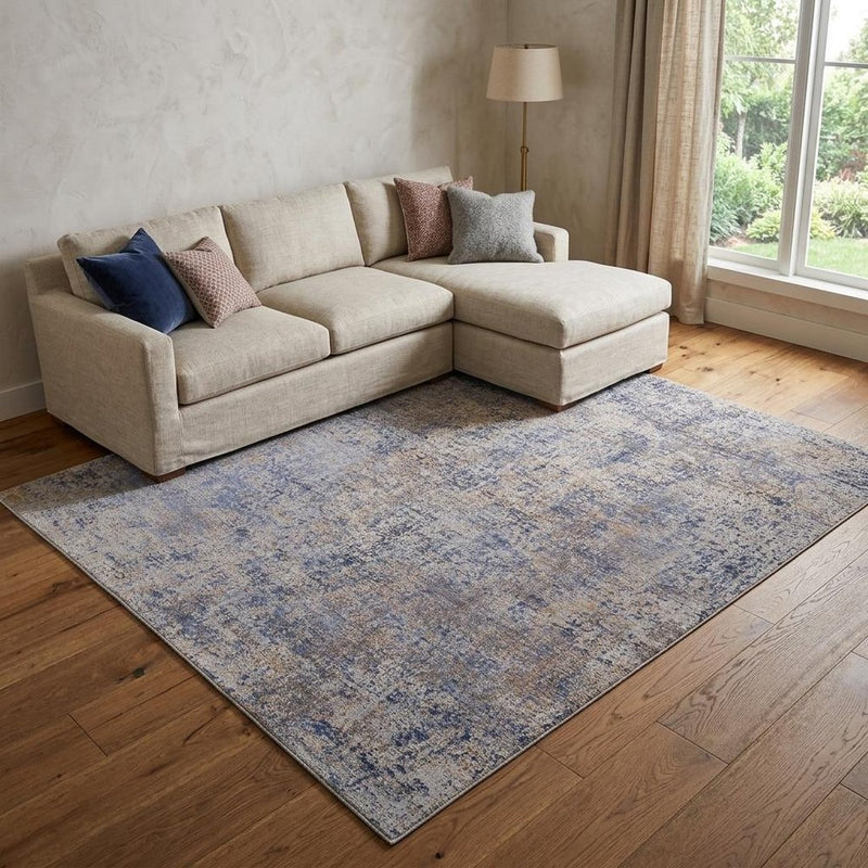 5' X 8' Blue Brown and Tan Abstract Power Loom Area Rug