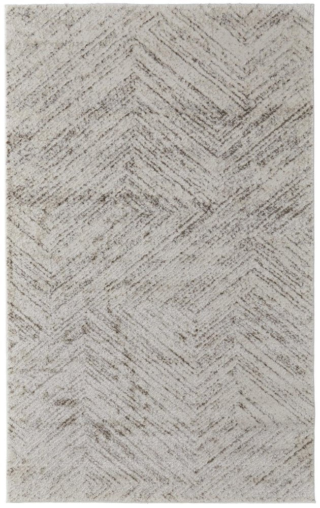 4' X 6' Ivory and Brown Geometric Power Loom Area Rug