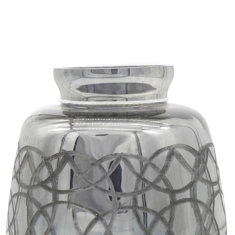 9" Dark Gray Geometric Etched Glass Table Vase