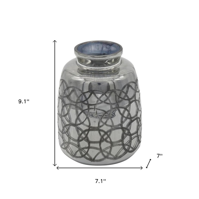 9" Dark Gray Geometric Etched Glass Table Vase