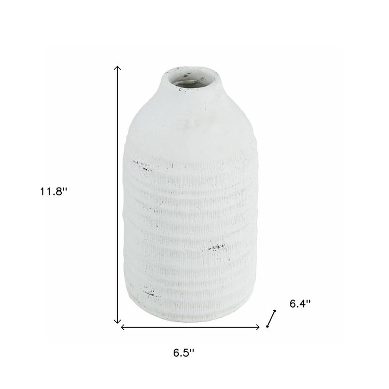 12" White Stoneware Round Jug Vase