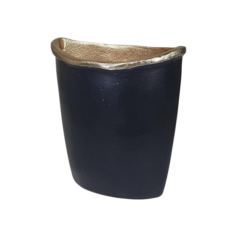 8" Black And Gold Cast Aluminum Oval Table Vase