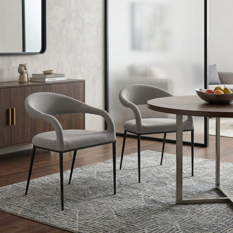 Set of Two Gray And Black Upholstered Polyester Open Back Dining Arm Chairs