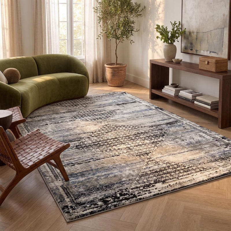 5' X 8' Gray Blue and Ivory Abstract Area Rug