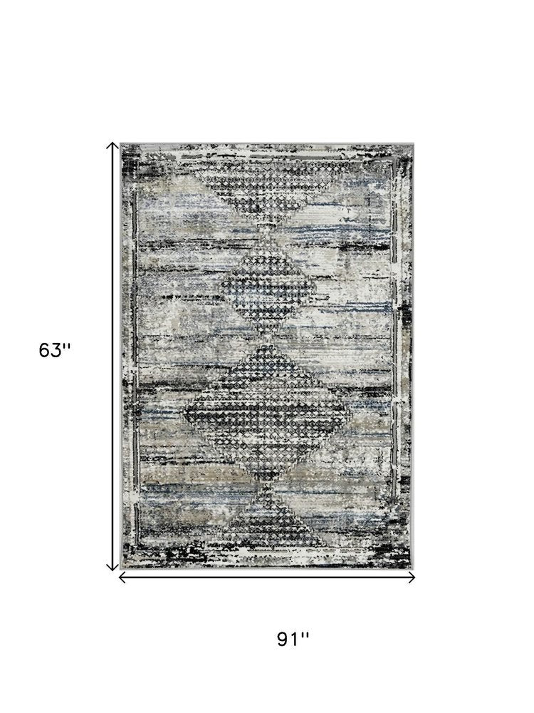 5' X 8' Gray Blue and Ivory Abstract Area Rug