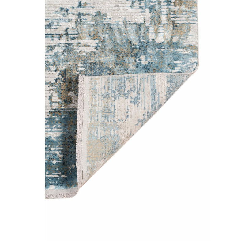 2' X 3' Ivory Blue And Brown Abstract Area Rug With Fringe