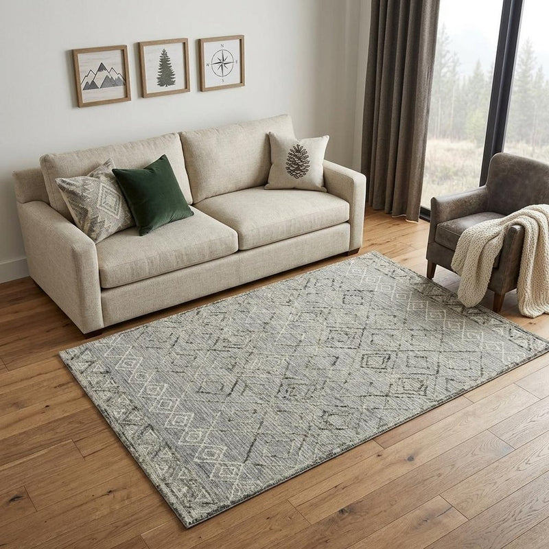 2' X 3' Gray Ivory And Black Wool Argyle Hand Hooked Area Rug