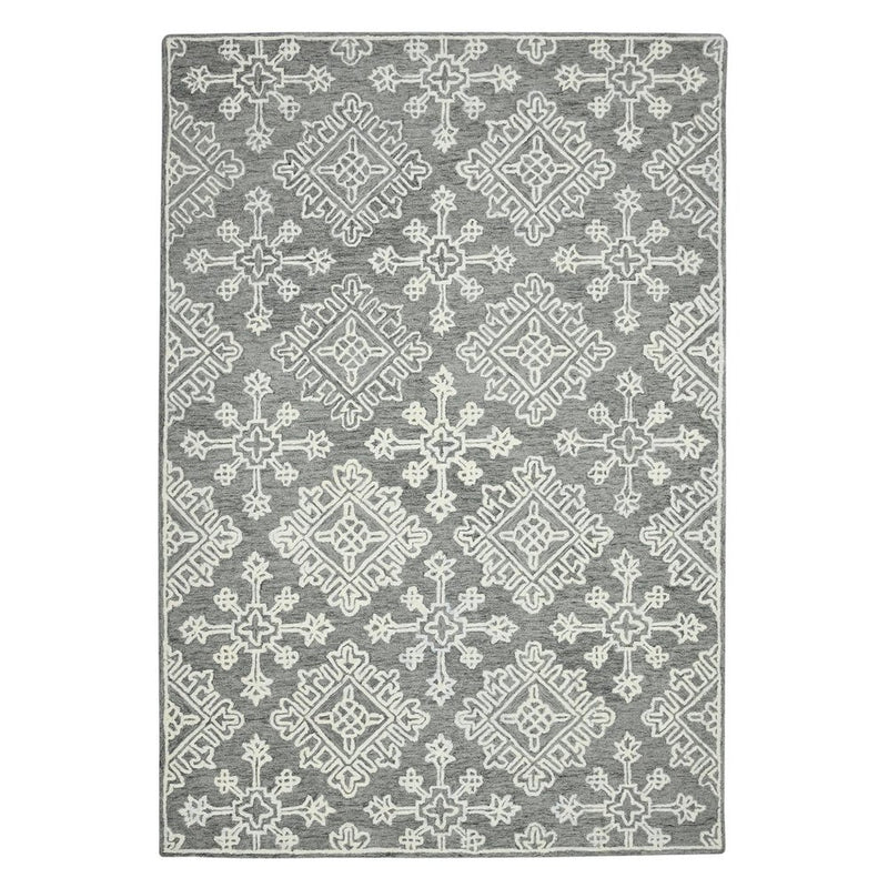 2' X 3' Gray And Ivory Wool Oriental Hand Hooked Area Rug