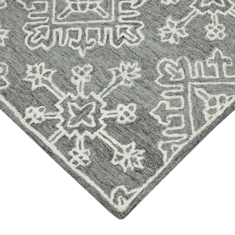 2' X 3' Gray And Ivory Wool Oriental Hand Hooked Area Rug