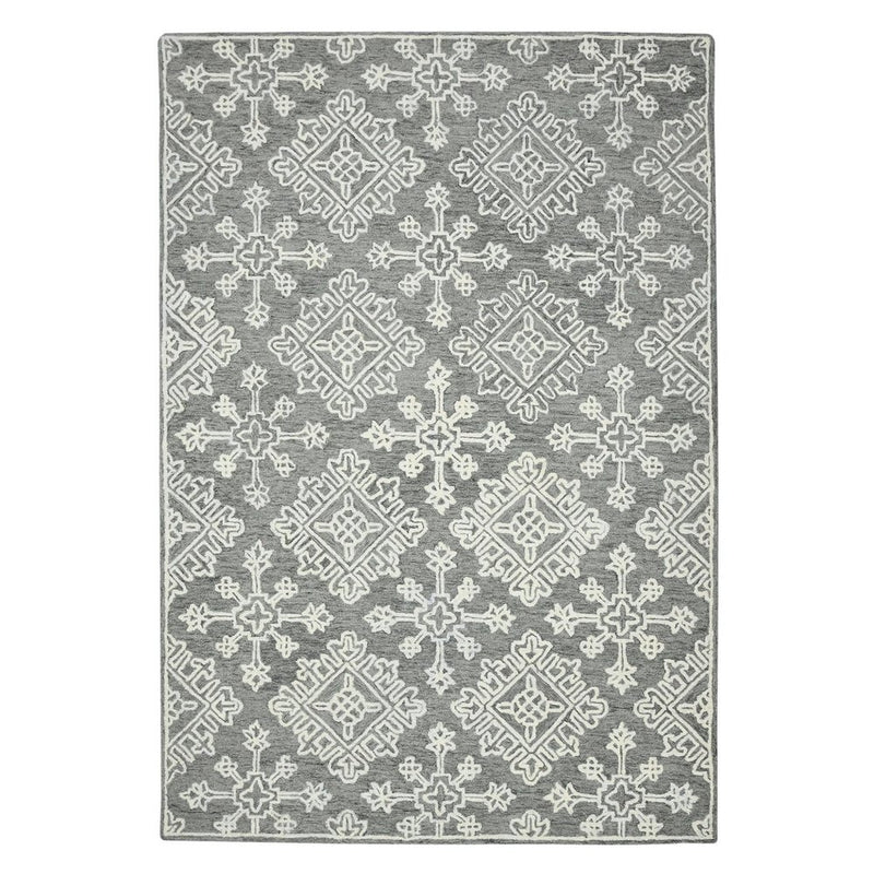 2' X 3' Gray And Ivory Wool Oriental Hand Hooked Area Rug