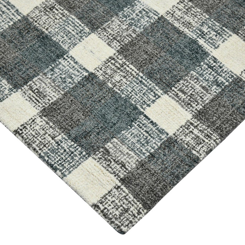 2' X 3' Dark Gray And Ivory Wool Plaid Hand Tufted Area Rug