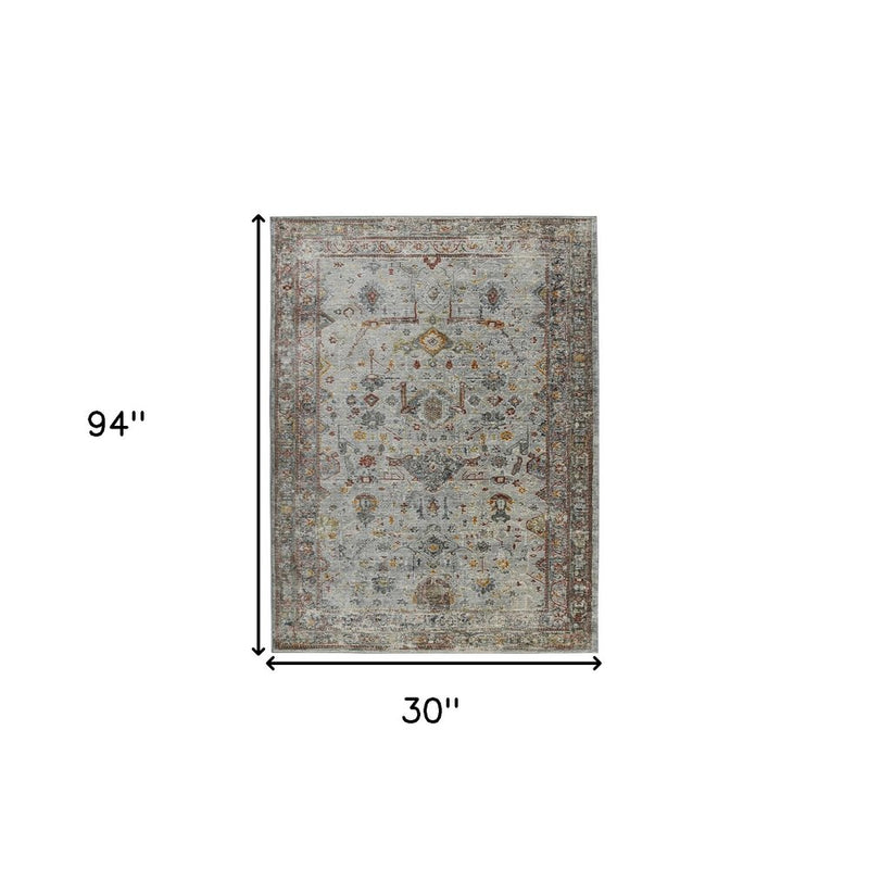 8' Gray Rust And Brown Medallion Runner Rug