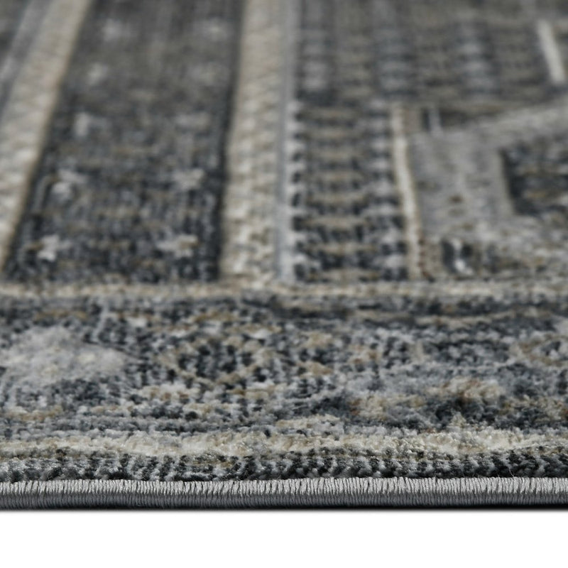 8' Charcoal And Gray Medallion Runner Rug