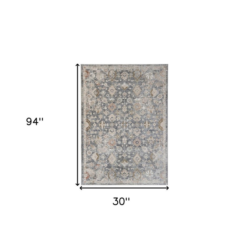 3' X 5' Dark Gray Ivory And Brown Medallion Area Rug