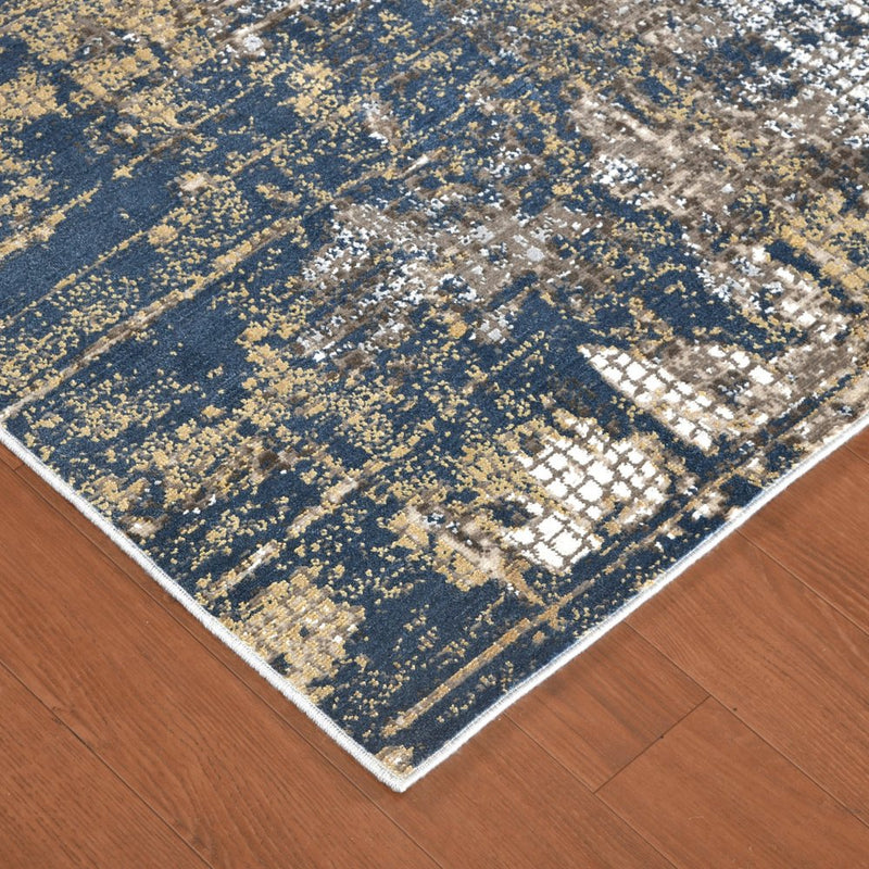 2' X 3' Beige Dark Blue And Gray Abstract Area Rug