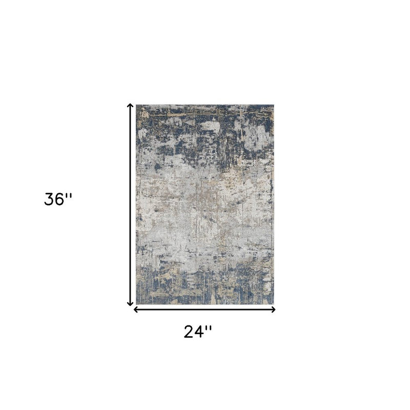 2' X 3' Beige Dark Blue And Gray Abstract Area Rug