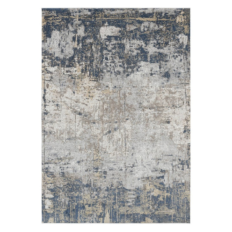 2' X 3' Beige Dark Blue And Gray Abstract Area Rug