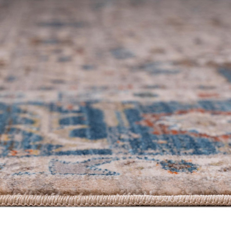 3' X 10' Teal Brown And Beige Oriental Runner Rug With Fringe