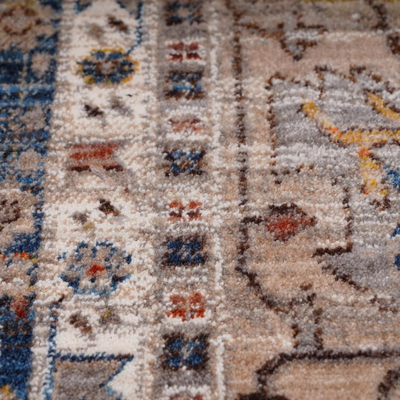 3' X 10' Teal Brown And Beige Oriental Runner Rug With Fringe