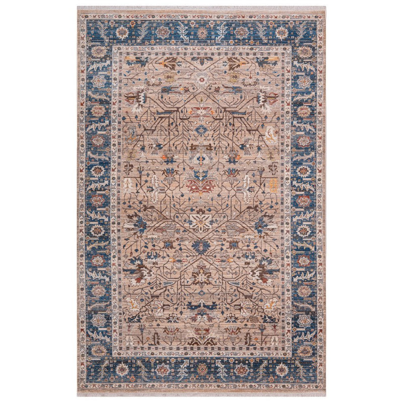 3' X 10' Teal Brown And Beige Oriental Runner Rug With Fringe