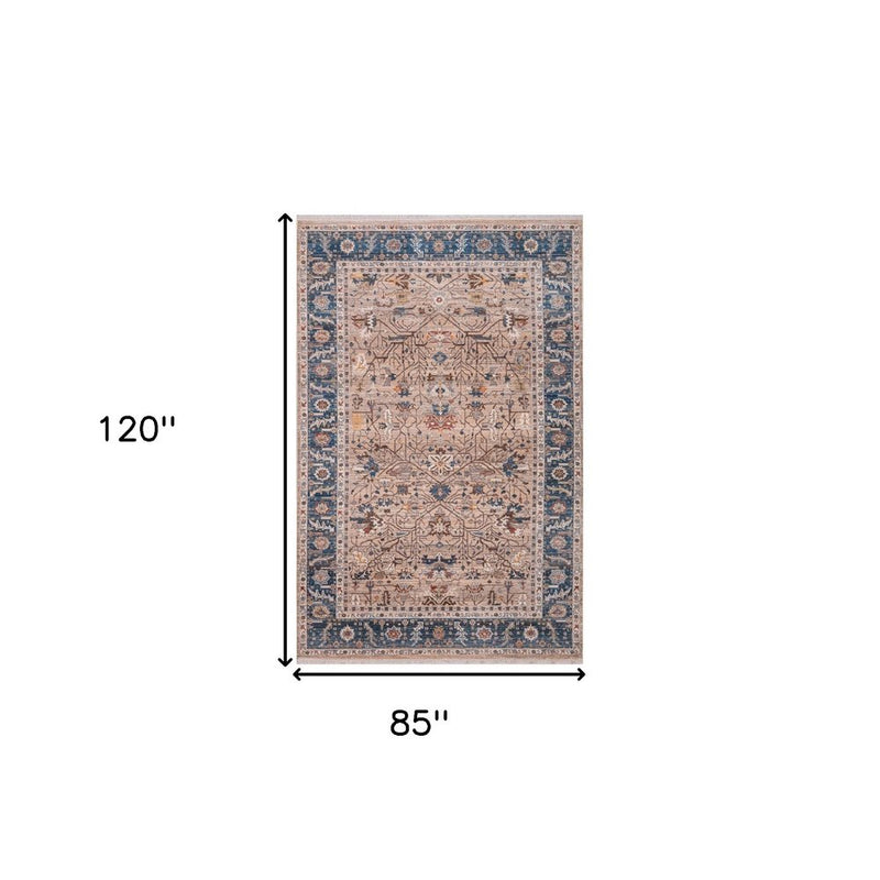 3' X 10' Teal Brown And Beige Oriental Runner Rug With Fringe
