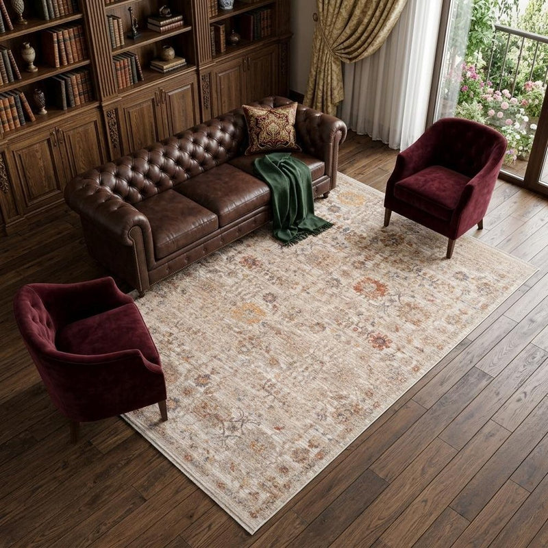 5' X 7' Ivory And Brown Floral Medallion Area Rug With Fringe