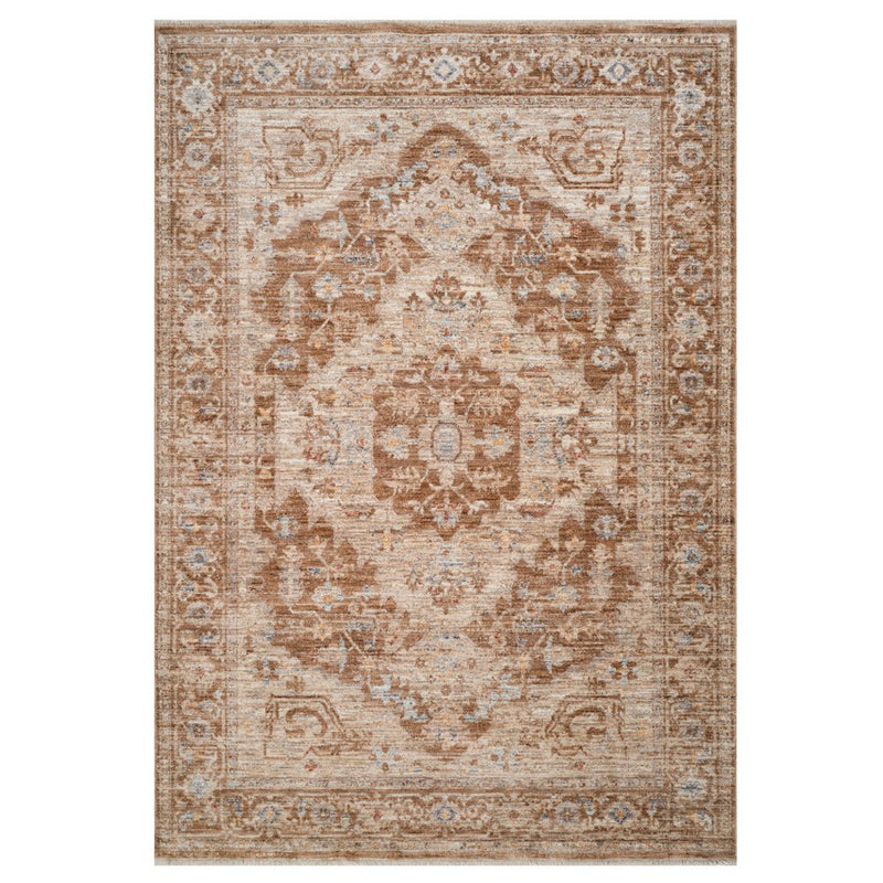 5' X 7' Sand And Brown Floral Medallion Area Rug With Fringe