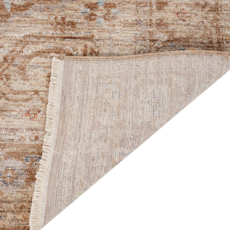 5' X 7' Sand And Brown Floral Medallion Area Rug With Fringe