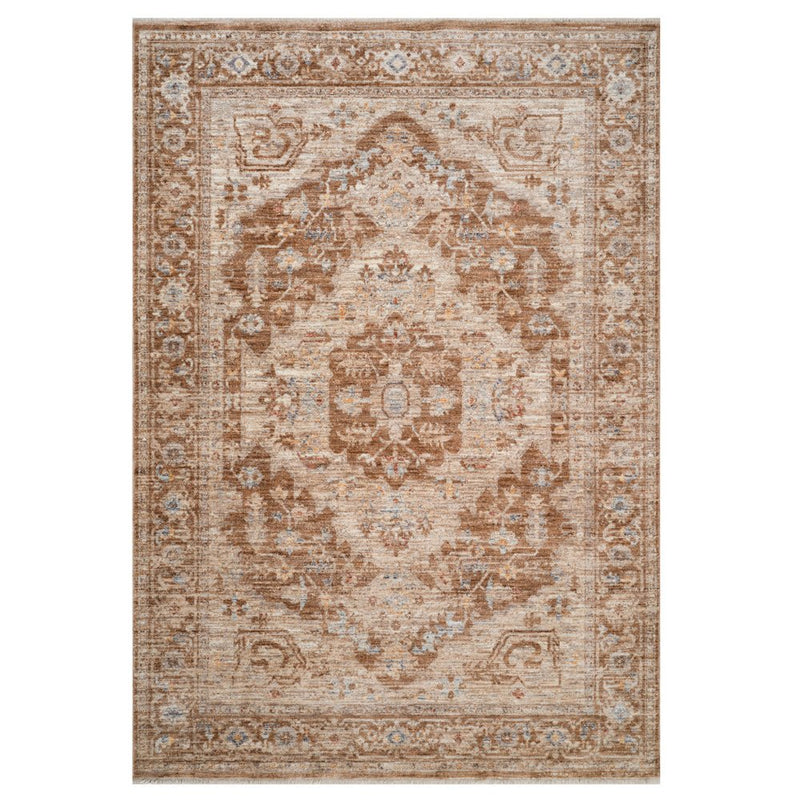 5' X 7' Sand And Brown Floral Medallion Area Rug With Fringe