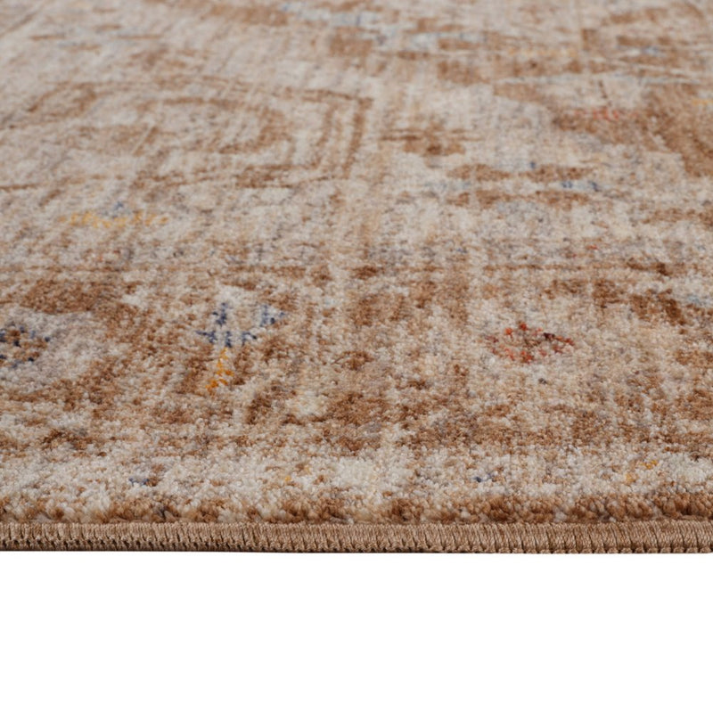 5' X 7' Sand And Brown Floral Medallion Area Rug With Fringe