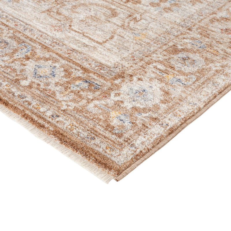 5' X 7' Sand And Brown Floral Medallion Area Rug With Fringe
