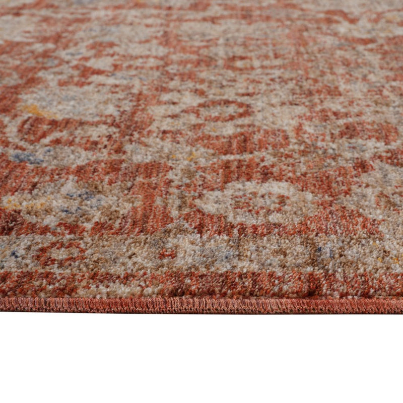 5' X 7' Brick Red And Gray Floral Medallion Area Rug With Fringe