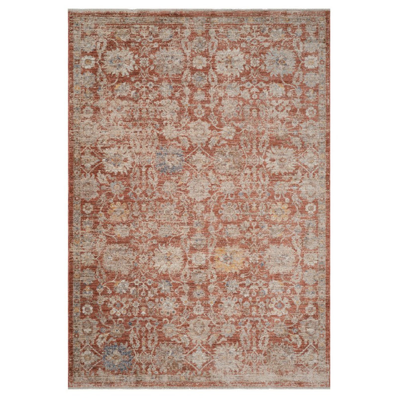 5' X 7' Brick Red And Gray Floral Medallion Area Rug With Fringe